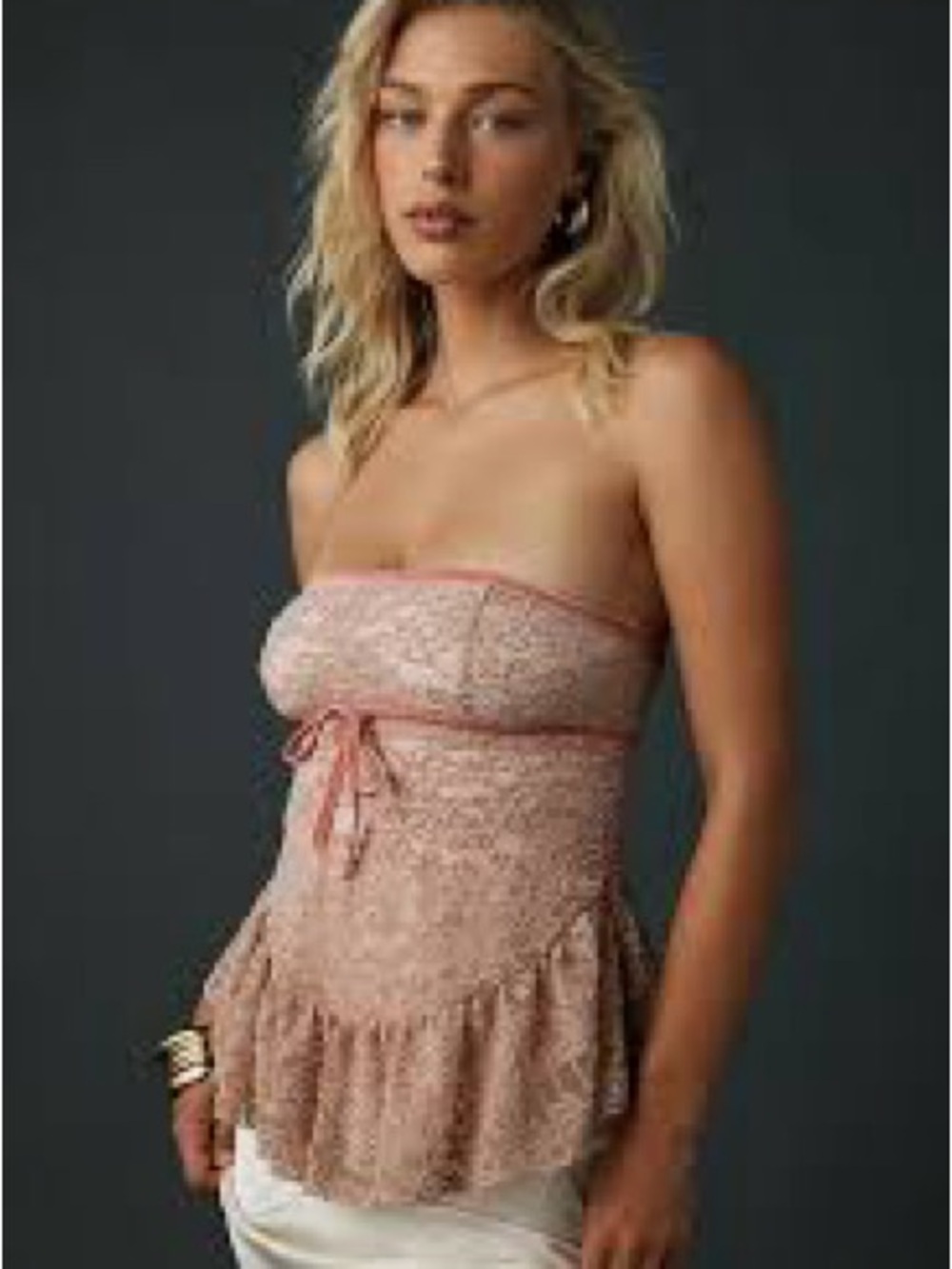 Urban Outfitters Lauren Velvet Bow Trim Lace Tube Top